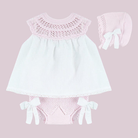 Baby pink & white 3 piece dress set