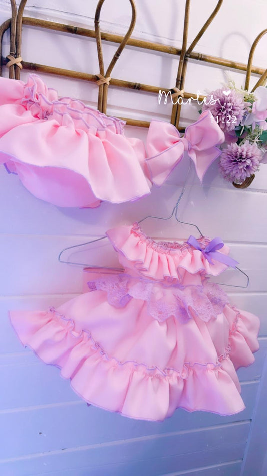 Ela Baby Pink & Lilac Lace 3 piece set