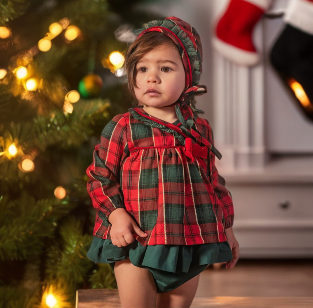 Christmas Dress Bonnet set