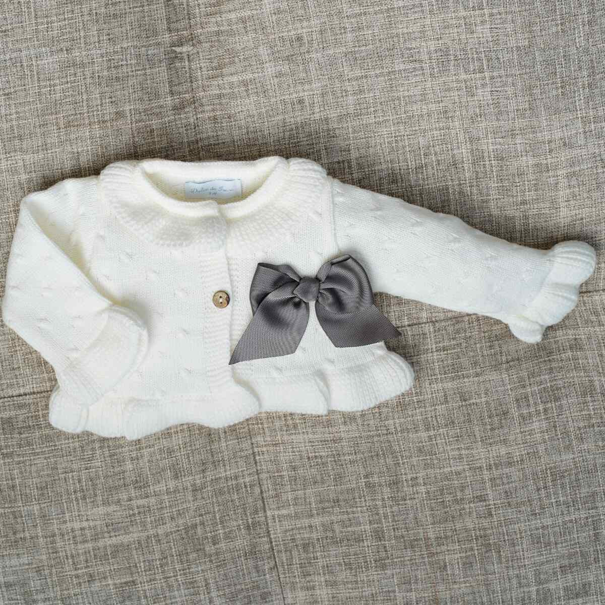 Cream with grey bow cardigan