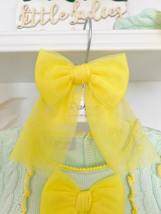 Yellow tulle hair bow