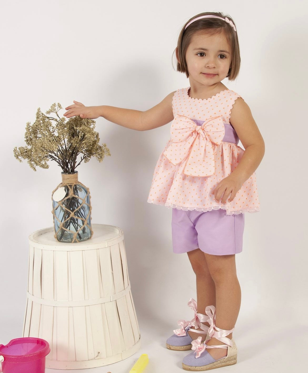 VE24-32 Lilac & Pink Blouse & Shorts set