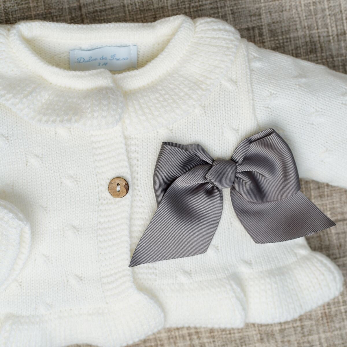 Cream with grey bow cardigan
