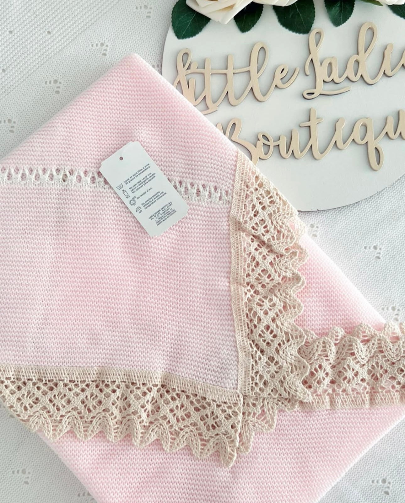 Baby knitted pink blanket