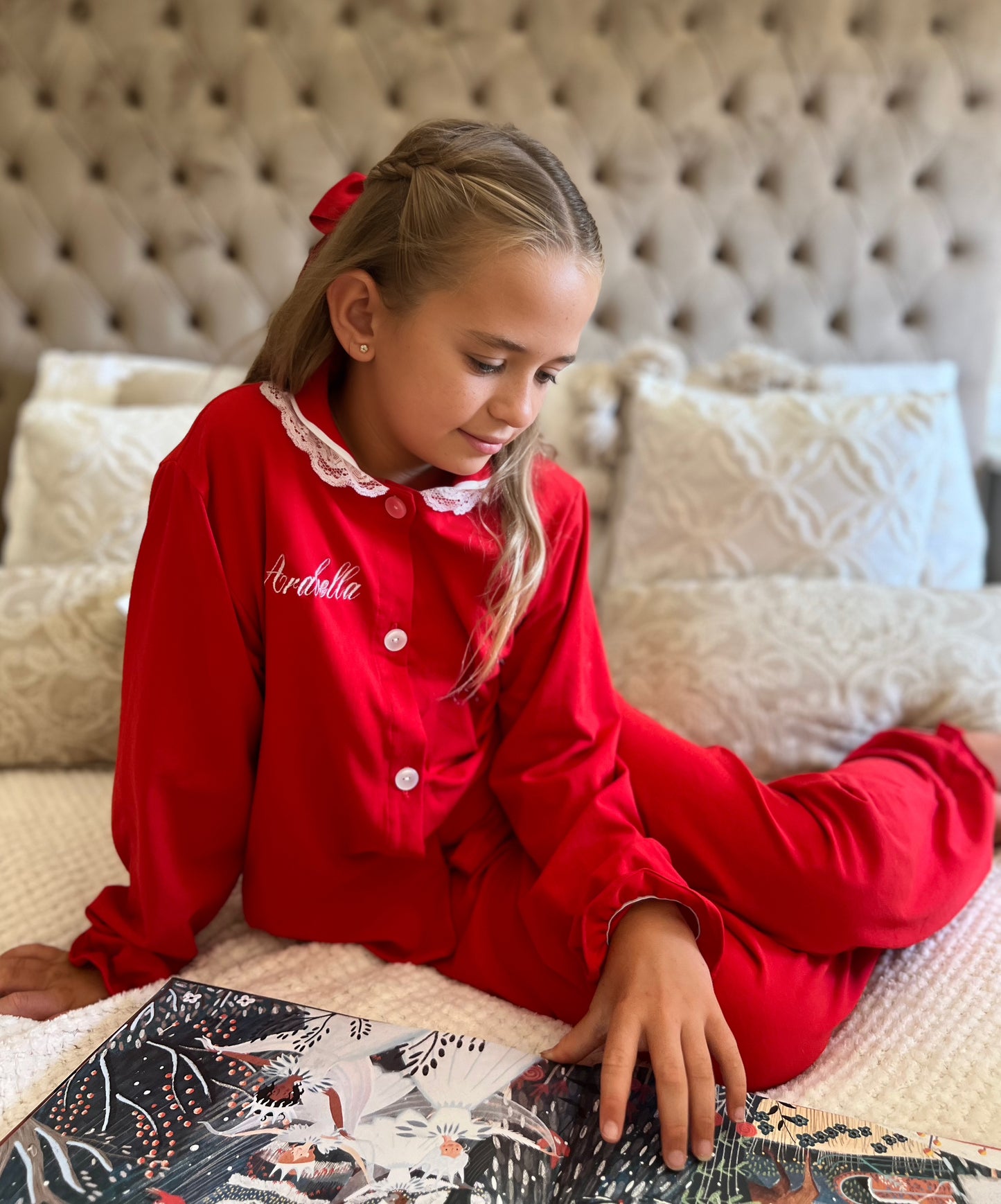 Christmas Girls Red Lace Long Pyjamas