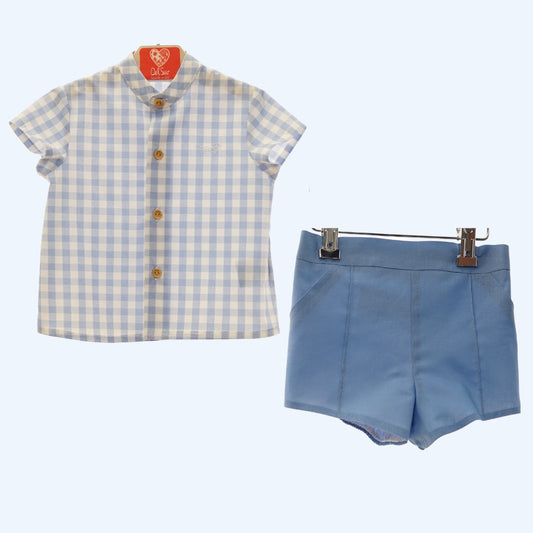 Blue gingham shirt & shorts set