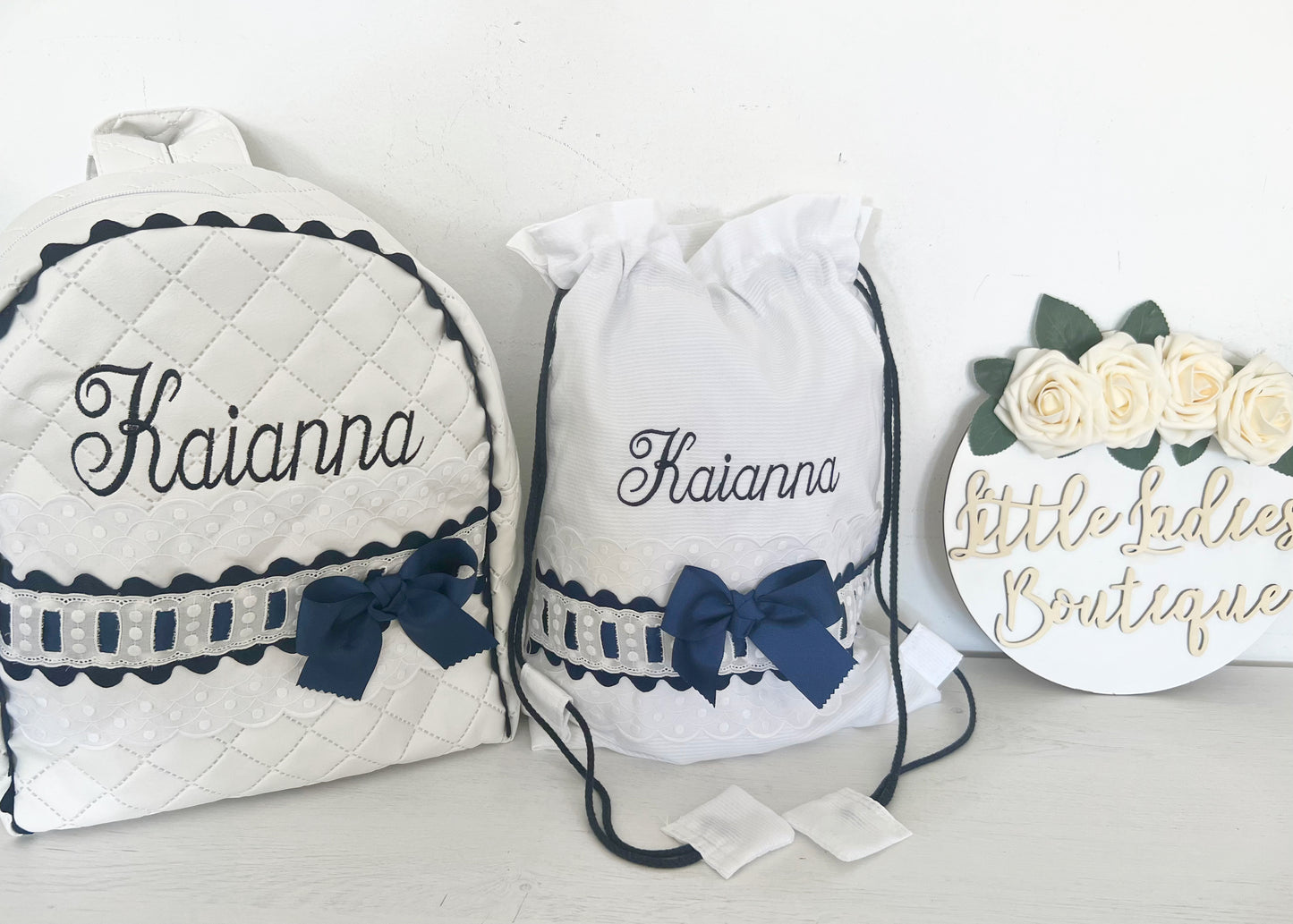 Personalized draw string bags.