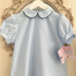 School blouse Baby blue with navy