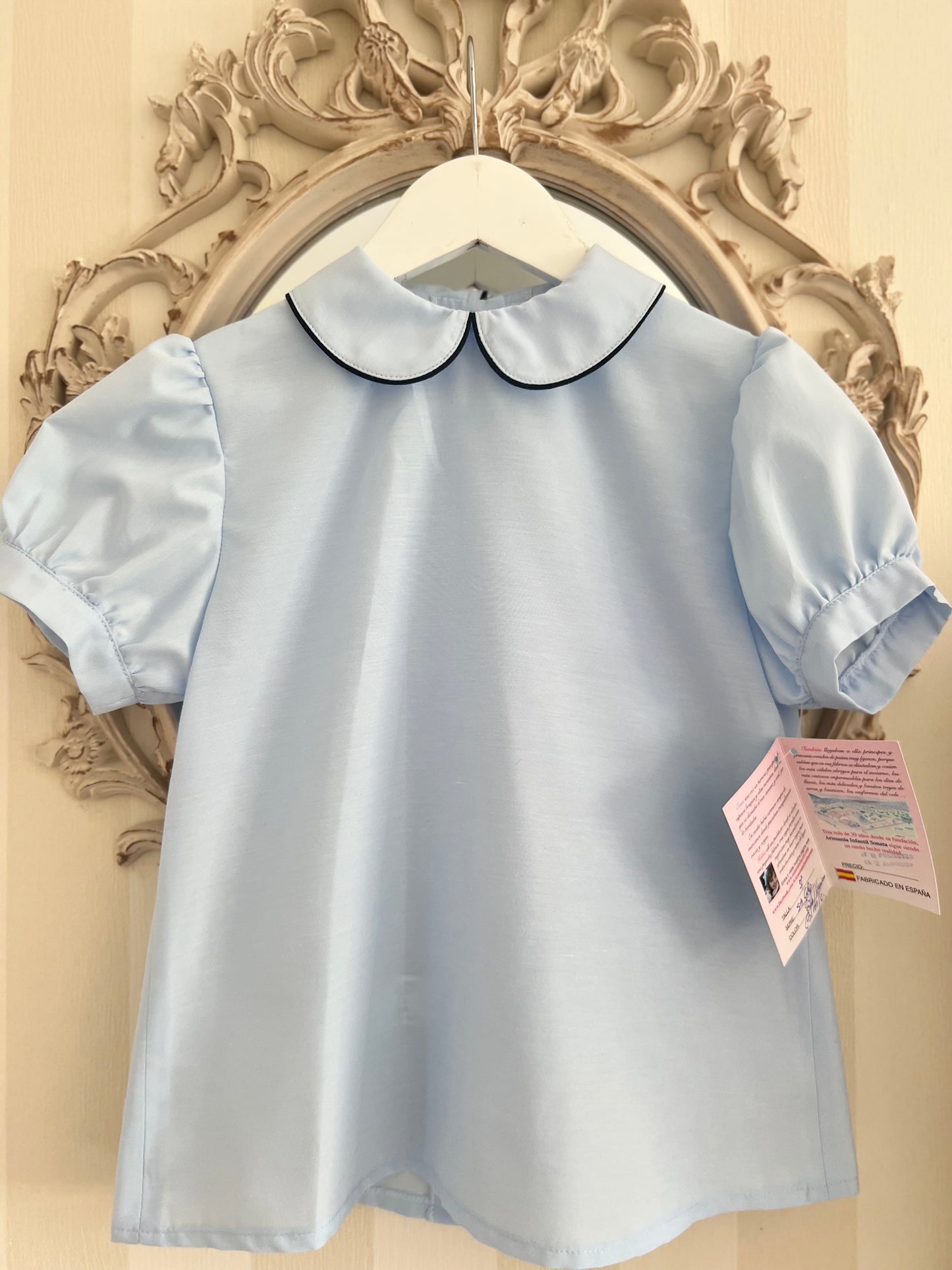 School blouse Baby blue with navy