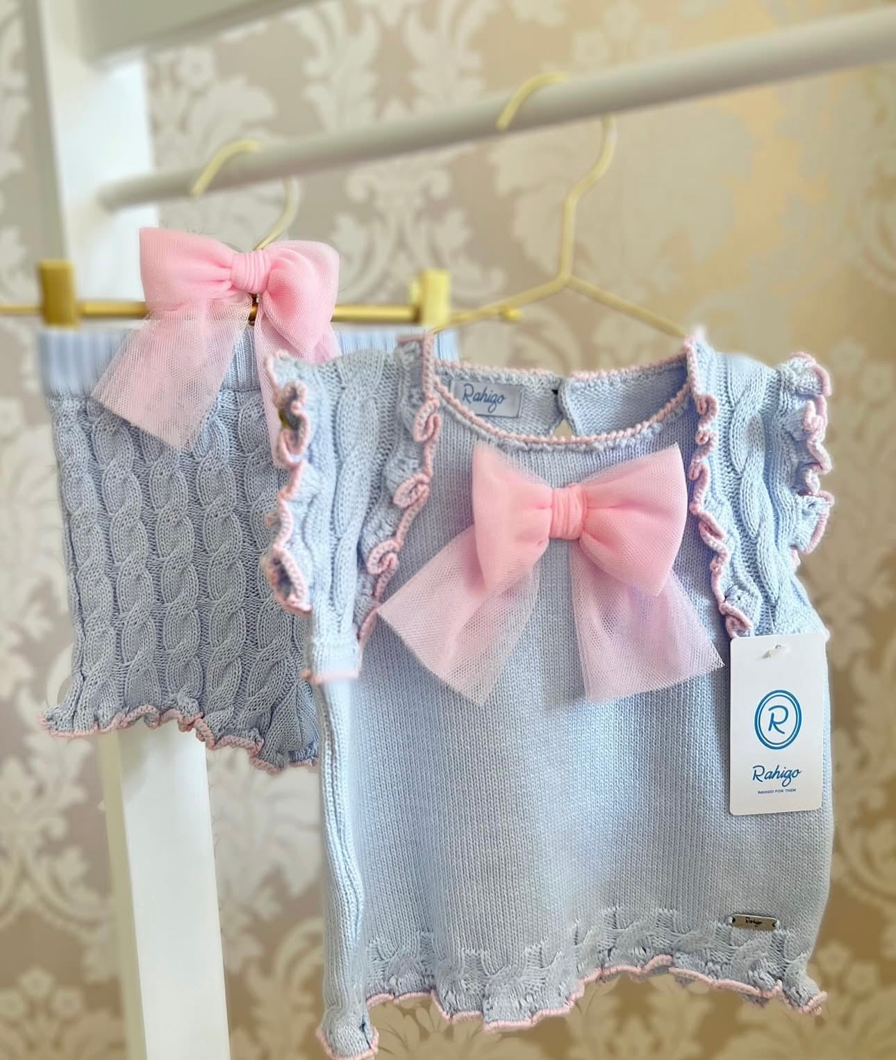 24193 baby blue & baby pink2 piece shorts set