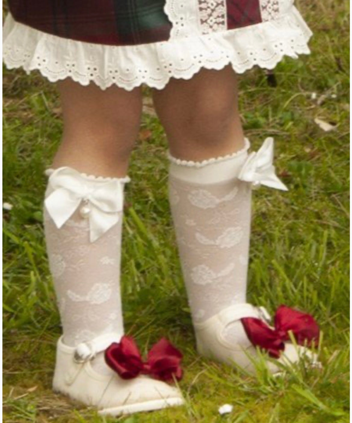 Cream Shoes with Burgundy Bow