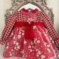 IN23-009 Red dogtooth & heart puffball dress