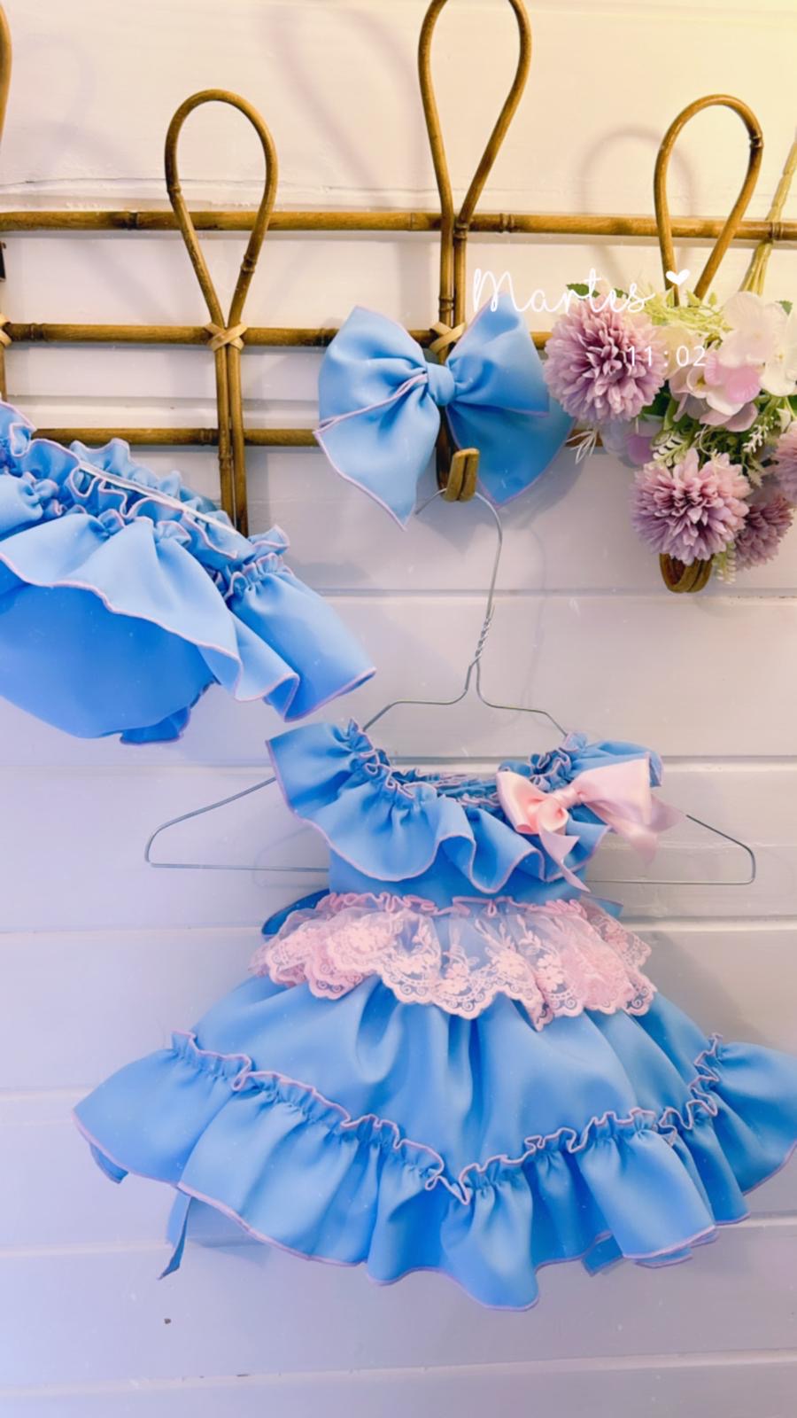 Ela Baby Blue & Pink Lace 3 piece set