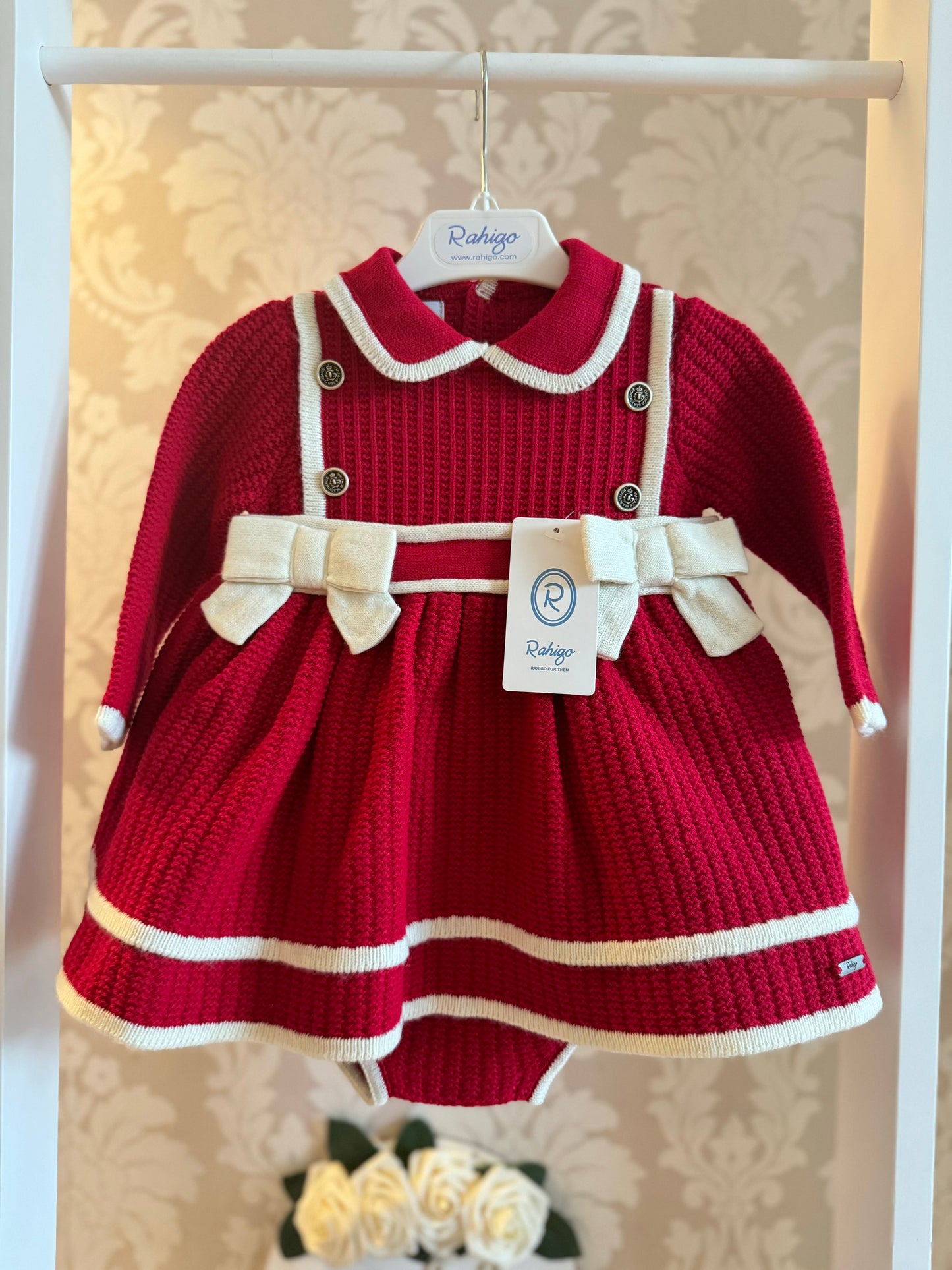 Rahigo Red & Cream Dress & Bloomer Set