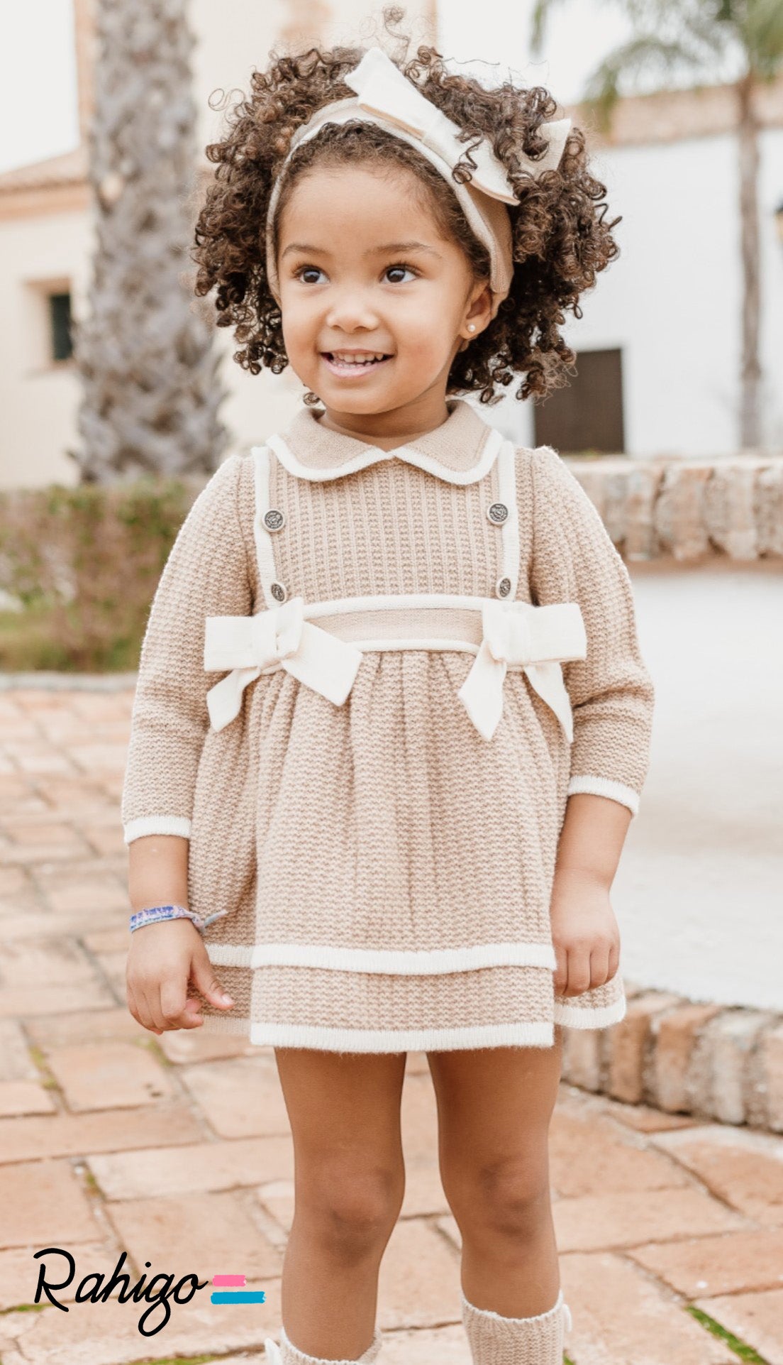 Rahigo Beige & Cream Dress & Bloomer Set