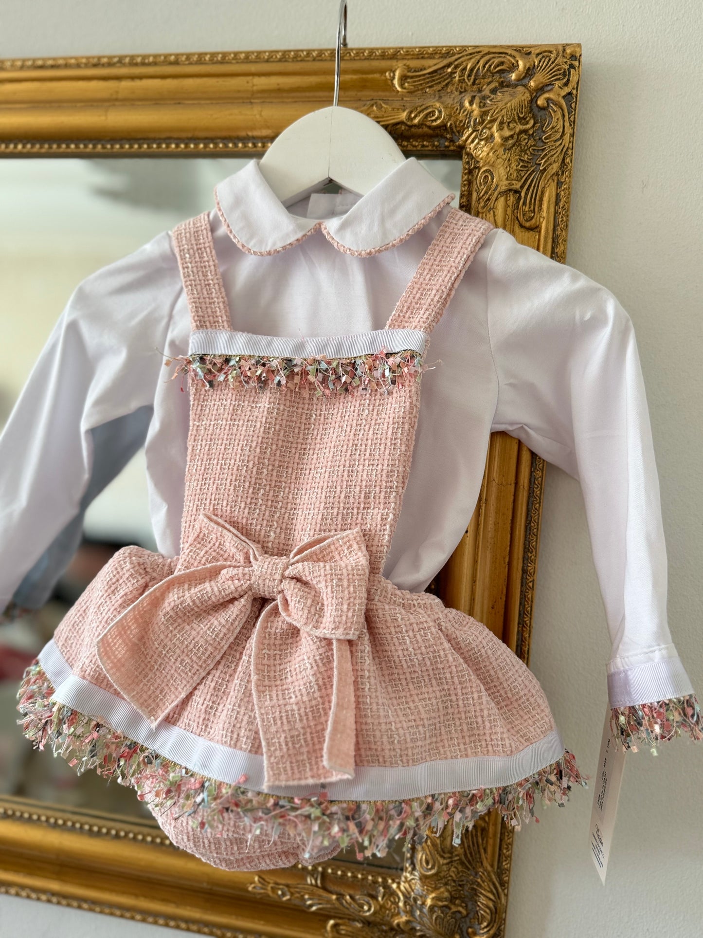 Naxos Pink Tweed Romper & Blouse Set