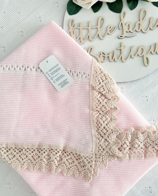 Baby knitted pink blanket