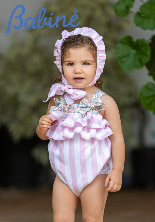 Pink Floral Romper & Bonnet set