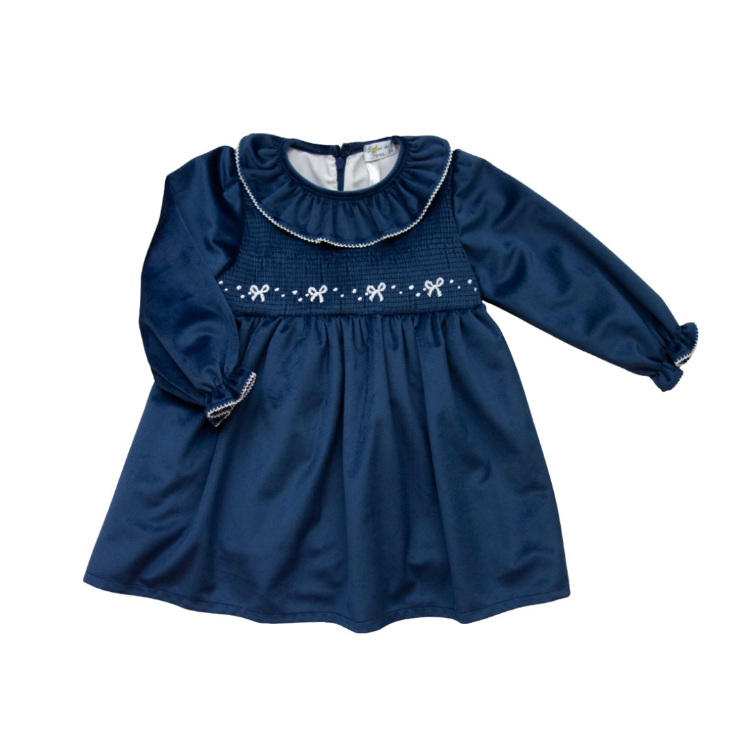 Navy Velvet Smocked dress