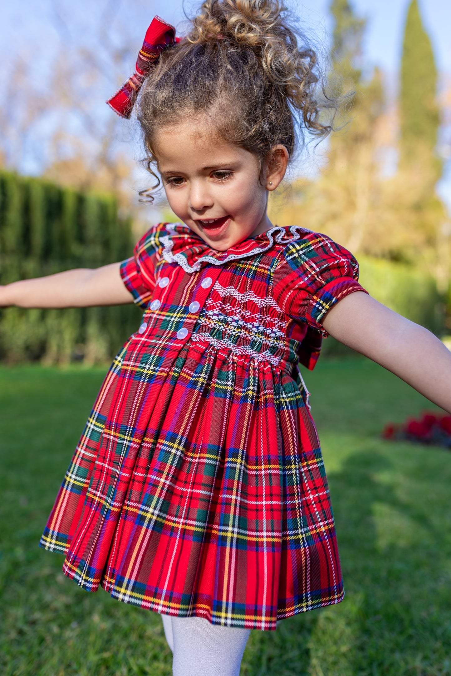 Naxos Red Tartan Smocked Dress