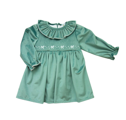 Green Velvet Smocked dress