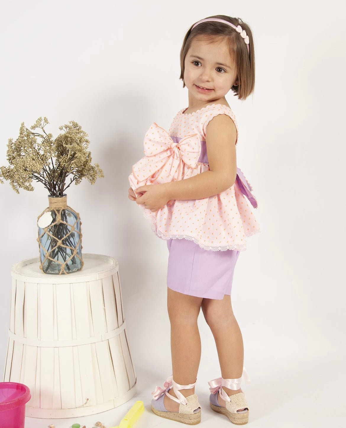 VE24-32 Lilac & Pink Blouse & Shorts set