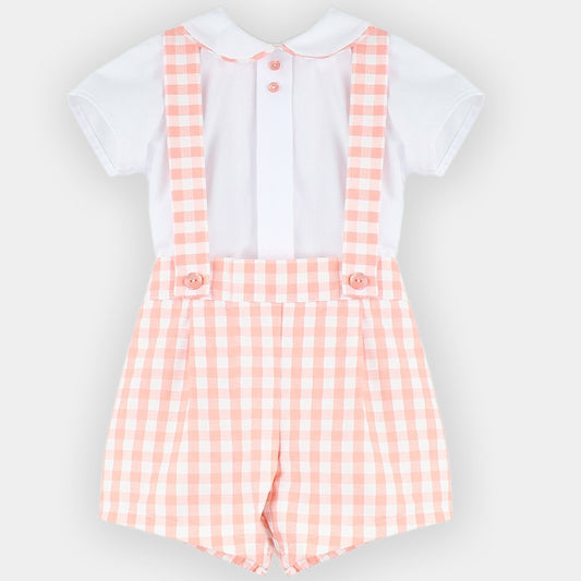 Babyferr peach gingham shorts & shirt set