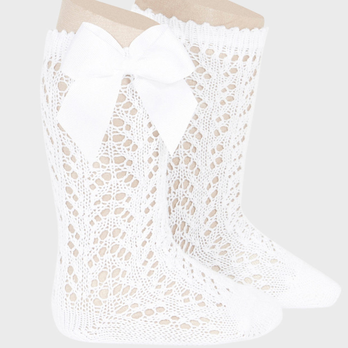 Condor White Open Knit Bow Socks