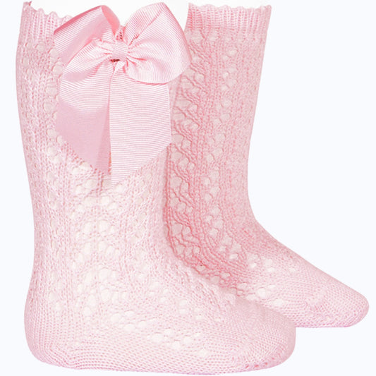 Condor Baby Pink Open Knit Bow Socks