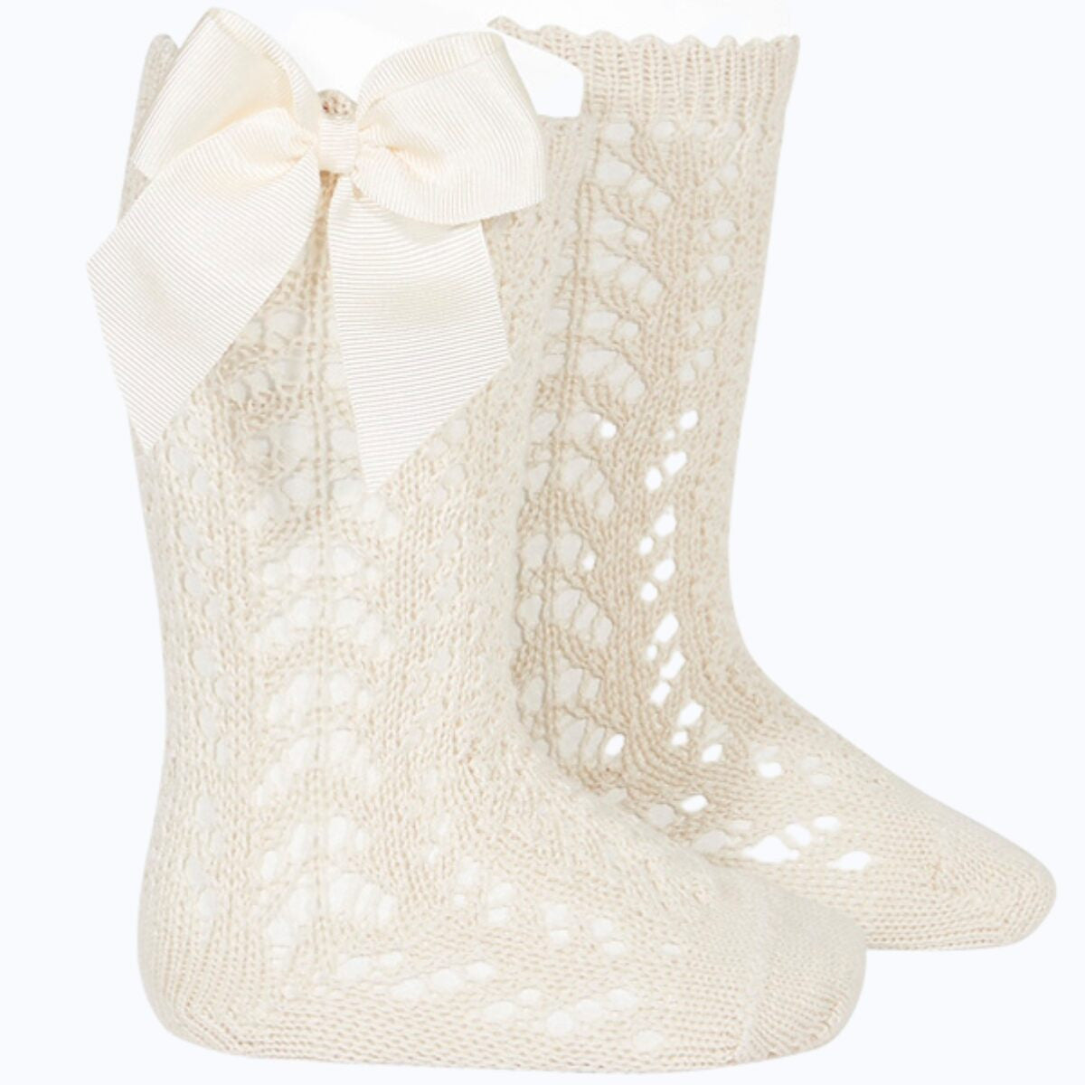 Condor Beige Open Knit Bow Socks