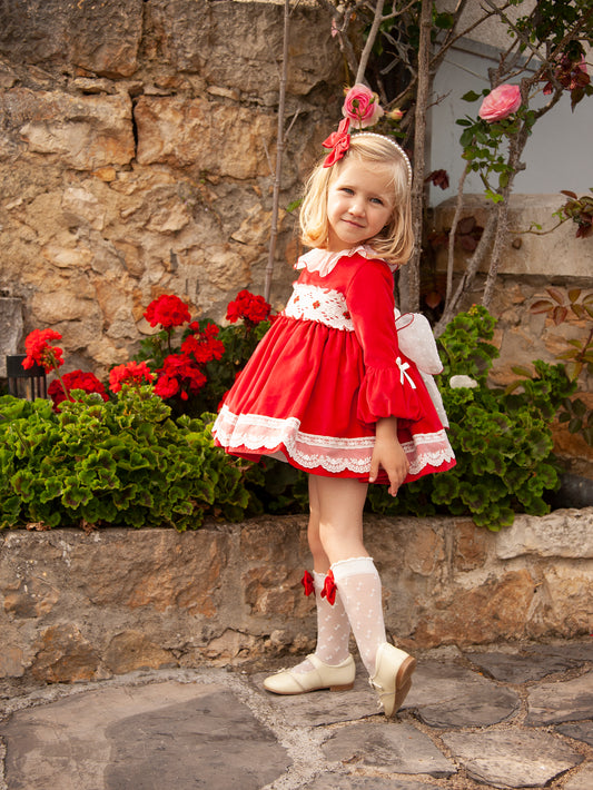 IN23-43 RED SMOCKED DRESS
