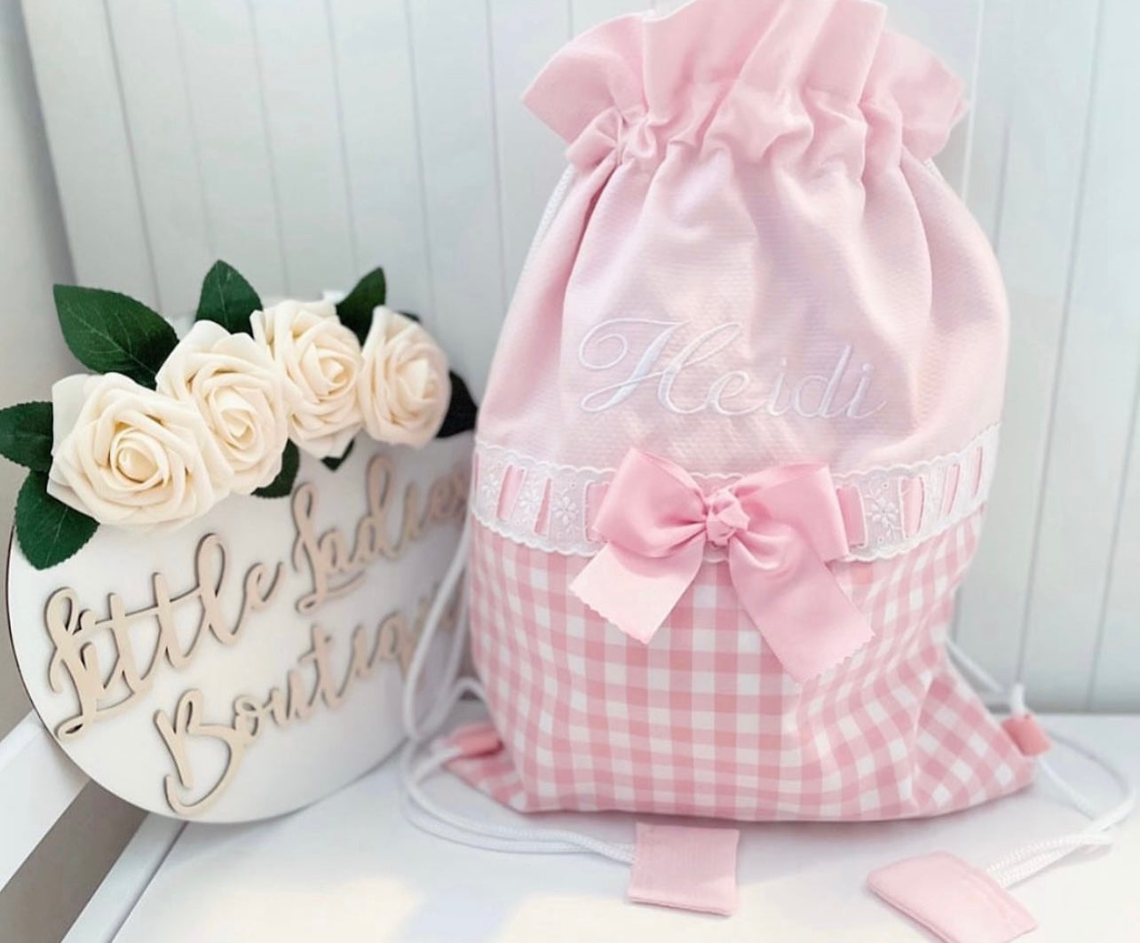 Barbie Pink Gingham drawstring bag