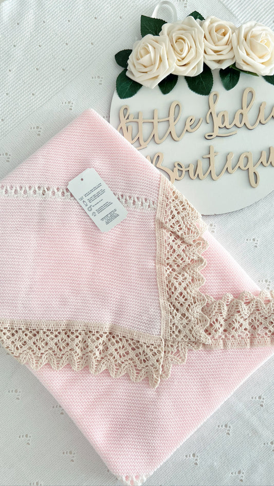 Baby pink & beige knitted blanket
