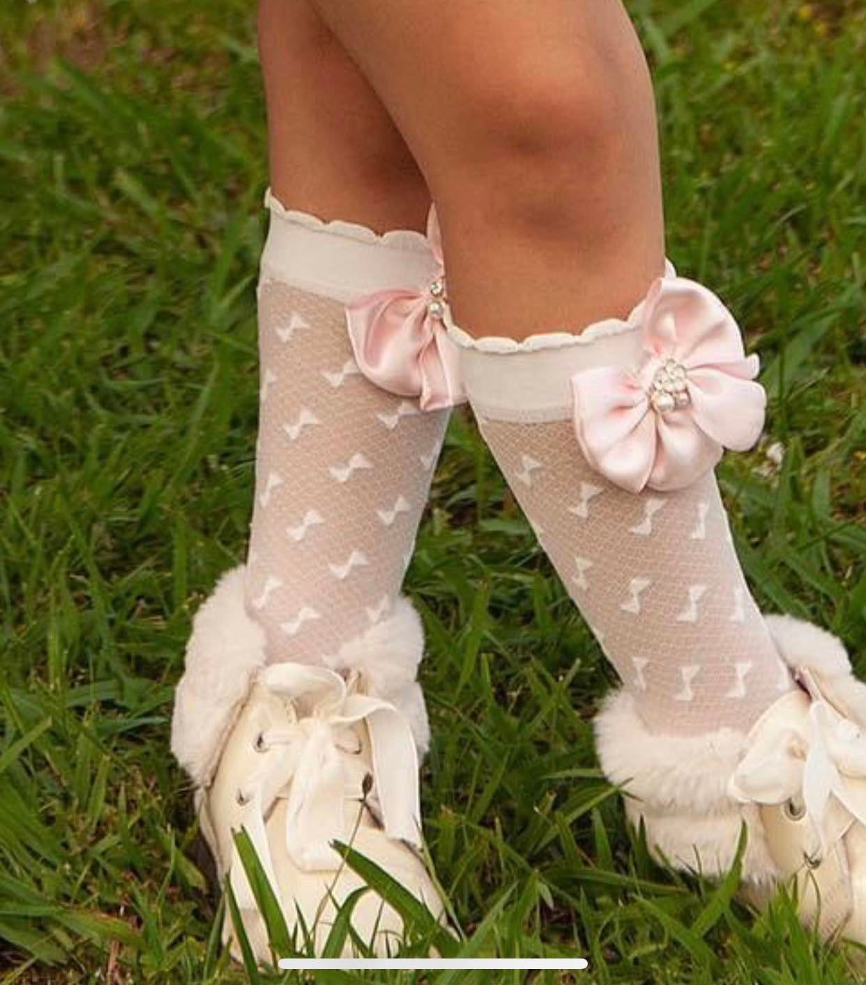 Lace Bow diamonte socks