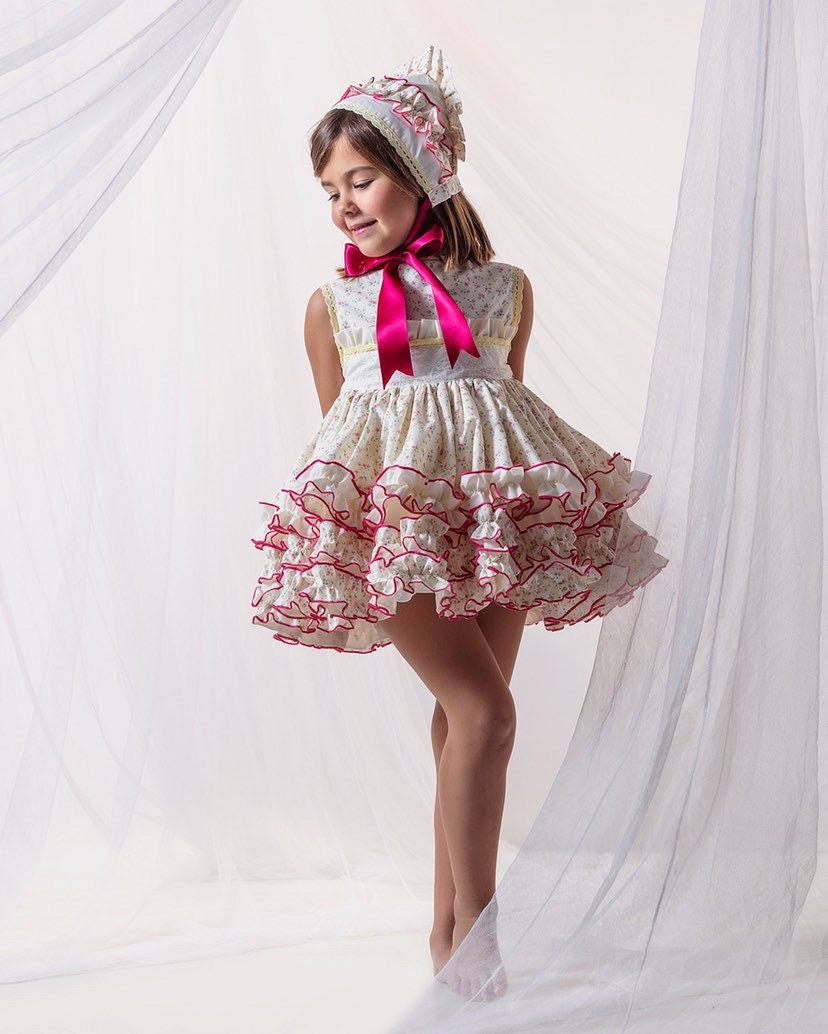 Ela Easter lemon & hot pink dress set